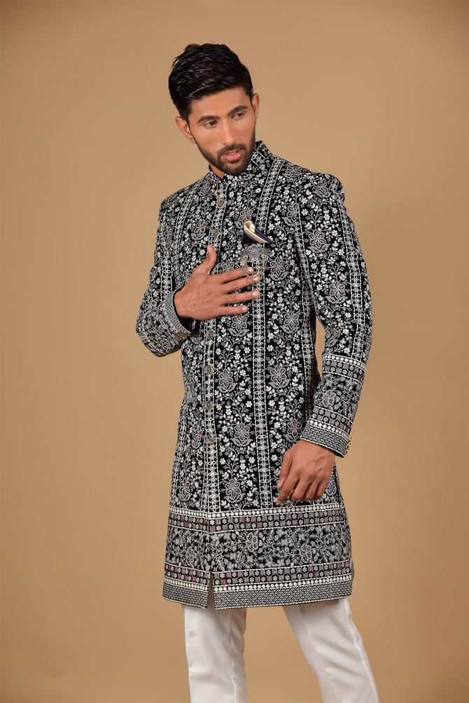 Black and White Thread Work Indo Western