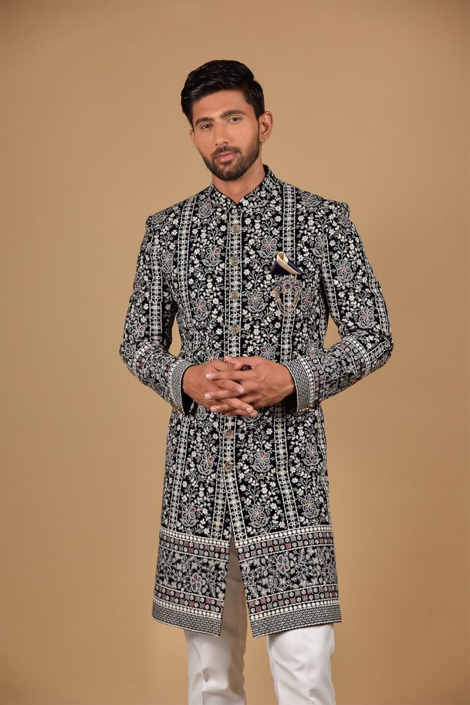 Black and White Thread Work Indo Western