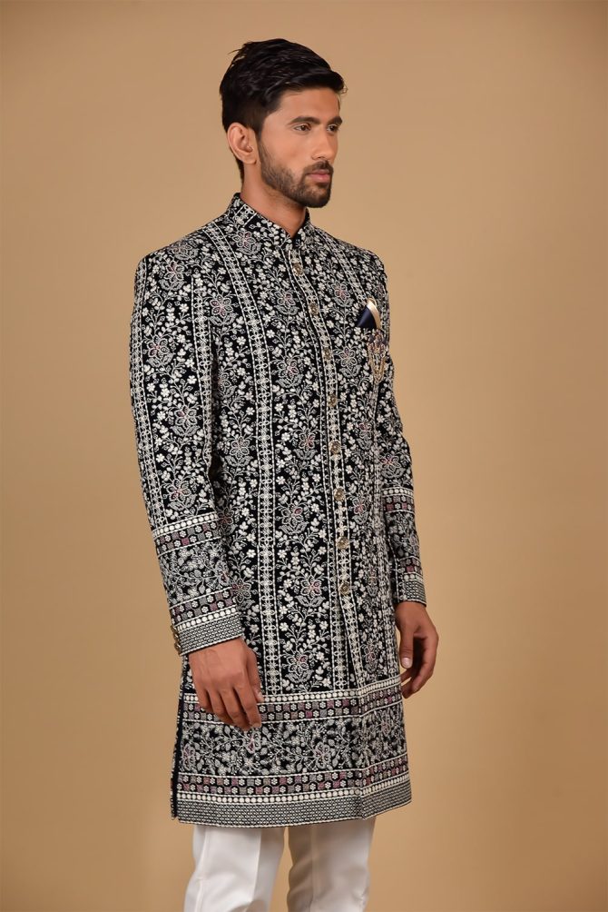 Black and White Thread Work Indo Western