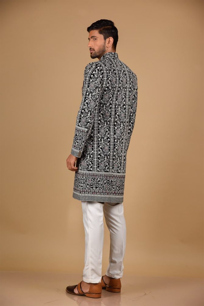 Black and White Thread Work Indo Western