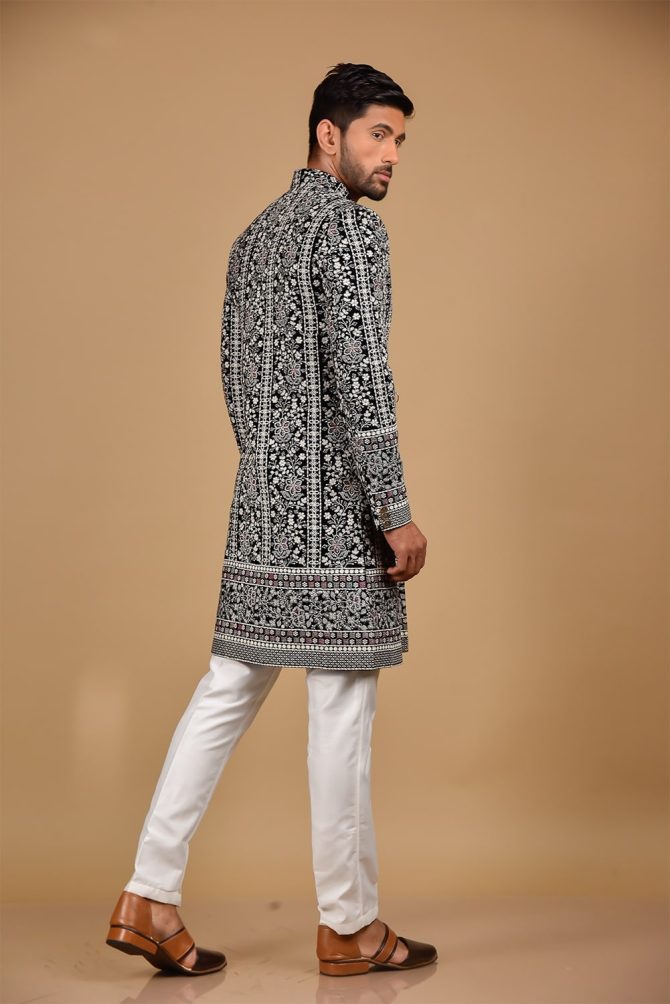 Black and White Thread Work Indo Western