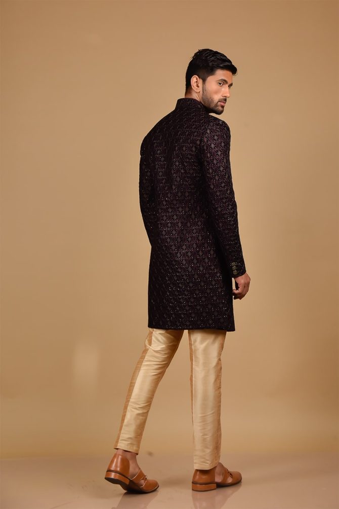 Wine Sequin Embroidered Designer Indo Western