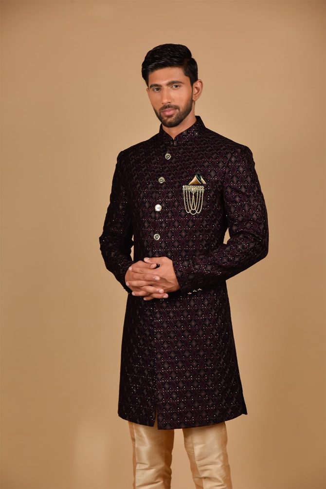 Wine Sequin Embroidered Designer Indo Western