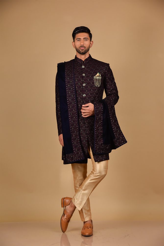 Maroon Sequin & Thread Embroidery Velvet with Dupatta Indo Western