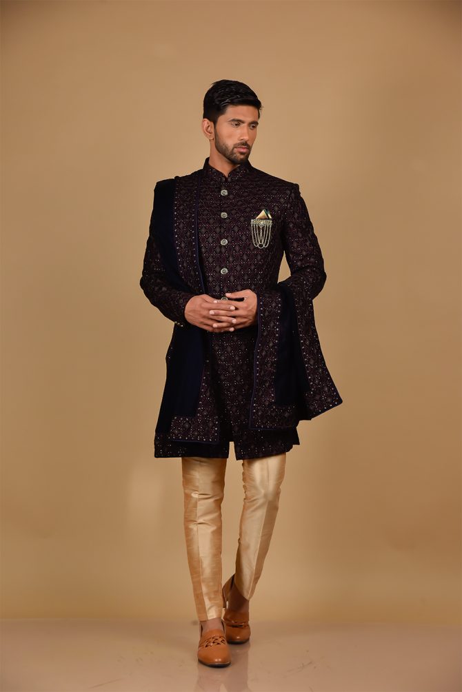 Maroon Sequin & Thread Embroidery Velvet with Dupatta Indo Western