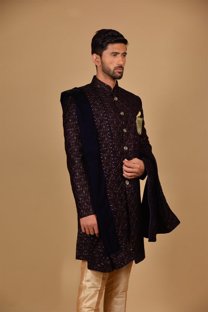 Maroon Sequin & Thread Embroidery Velvet with Dupatta Indo Western