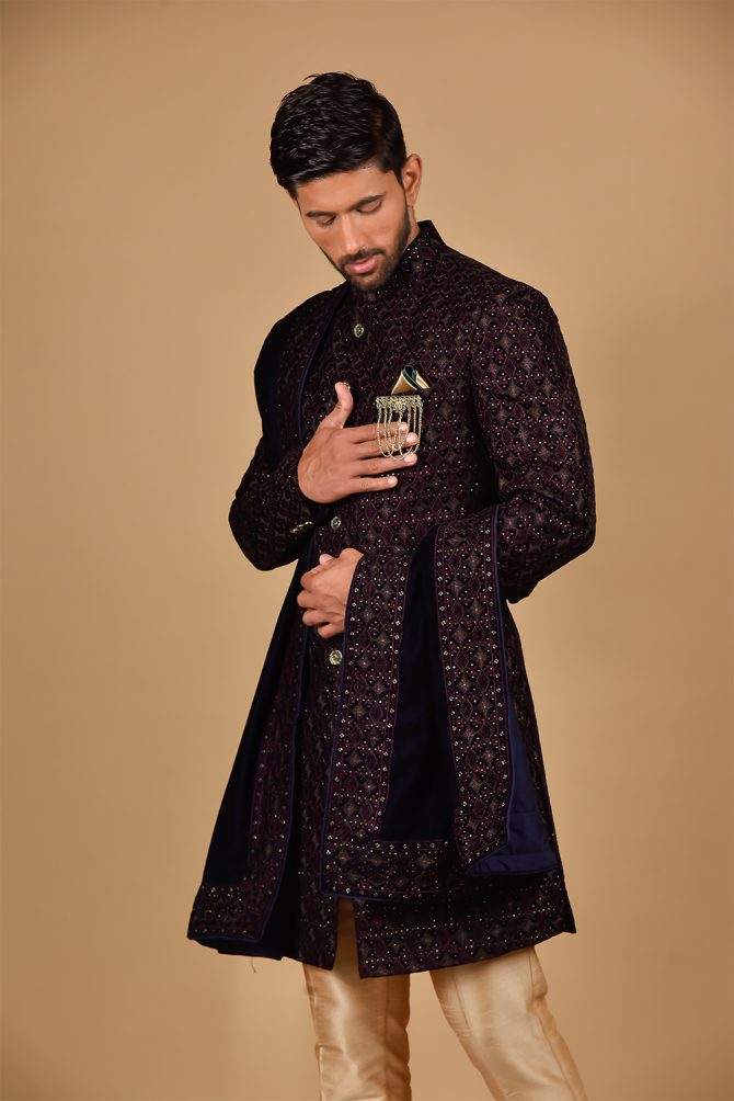 Maroon Sequin & Thread Embroidery Velvet with Dupatta Indo Western