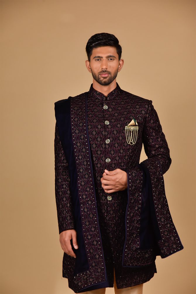 Maroon Sequin & Thread Embroidery Velvet with Dupatta Indo Western