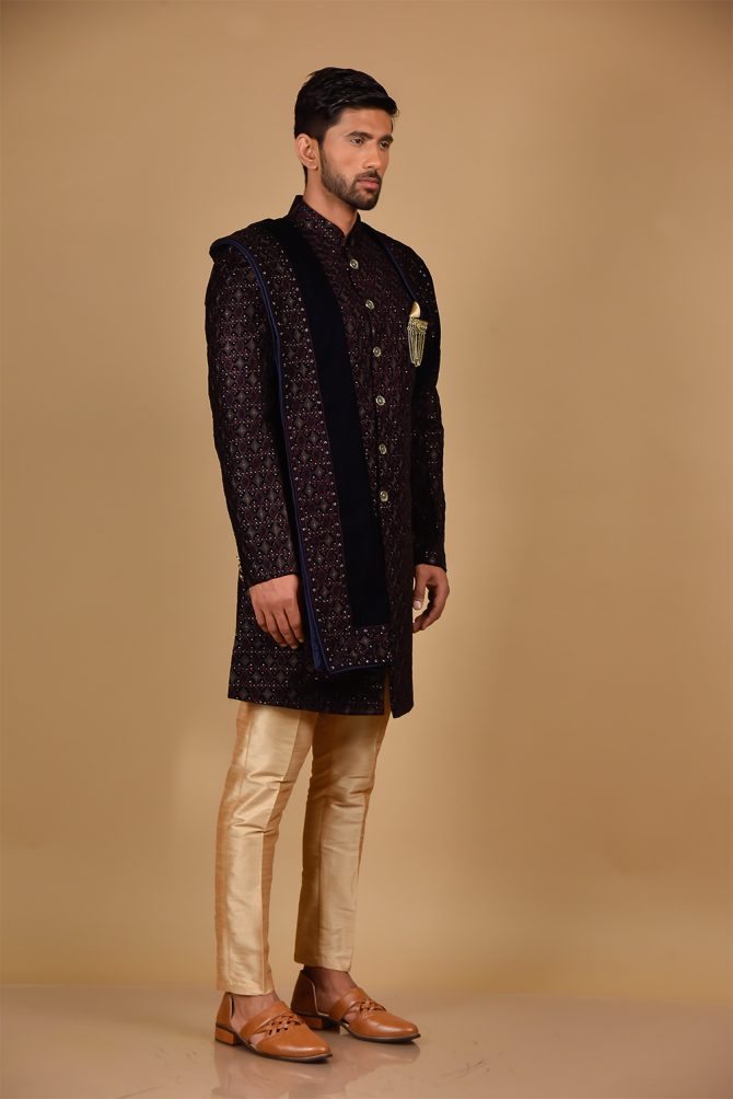 Maroon Sequin & Thread Embroidery Velvet with Dupatta Indo Western