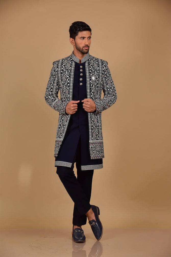 Royal Blue & Black-White Thread Work Outfits