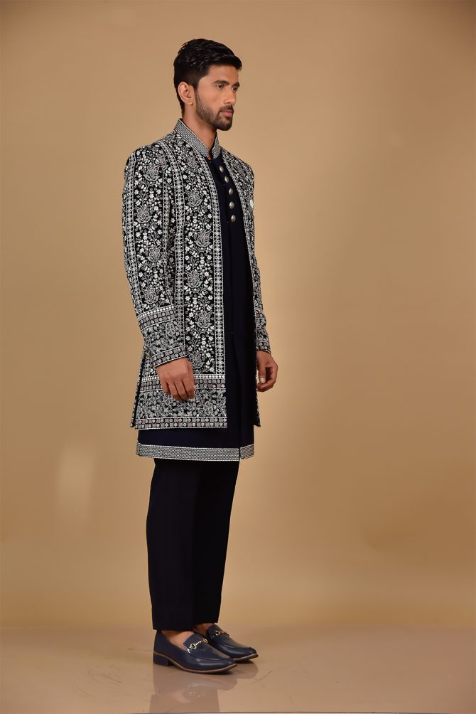 Royal Blue & Black-White Thread Work Outfits