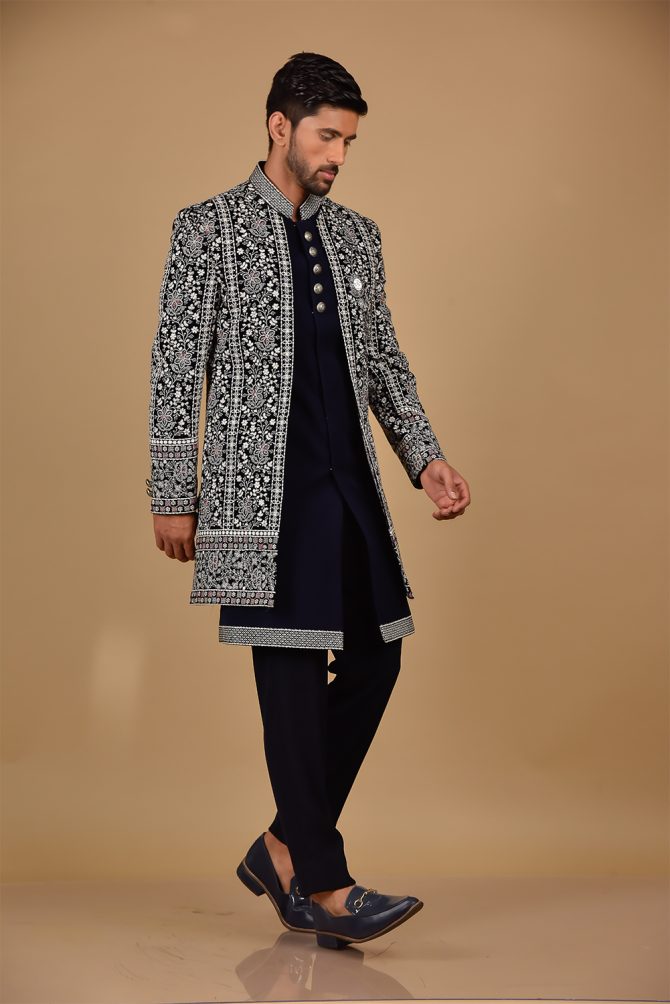 Royal Blue & Black-White Thread Work Outfits