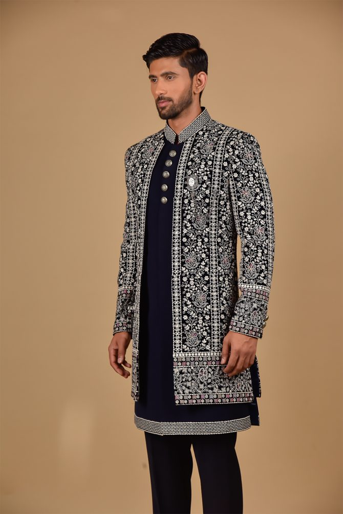 Royal Blue & Black-White Thread Work Outfits