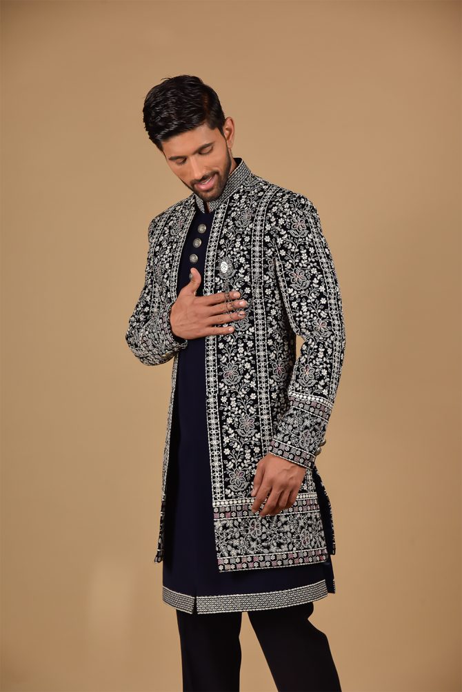 Royal Blue & Black-White Thread Work Outfits