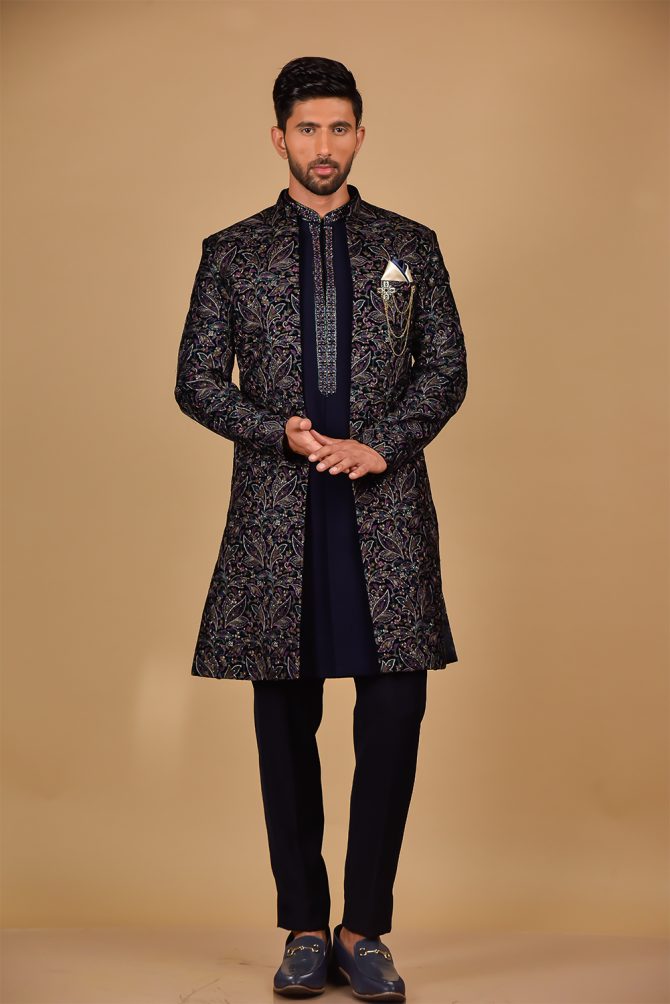Royal Blue & Golden Sequin Thread Embroidered Outfits
