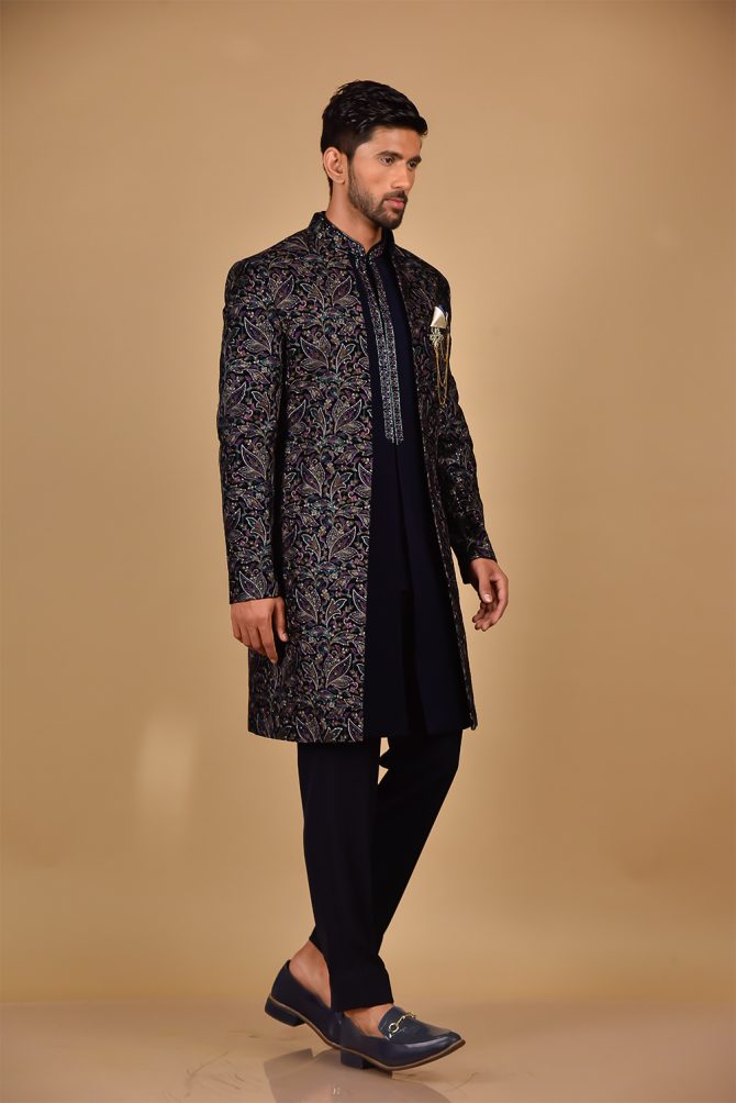Royal Blue & Golden Sequin Thread Embroidered Outfits