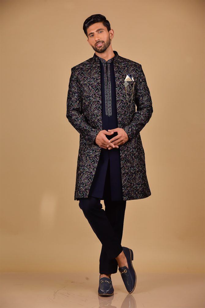 Royal Blue & Golden Sequin Thread Embroidered Outfits