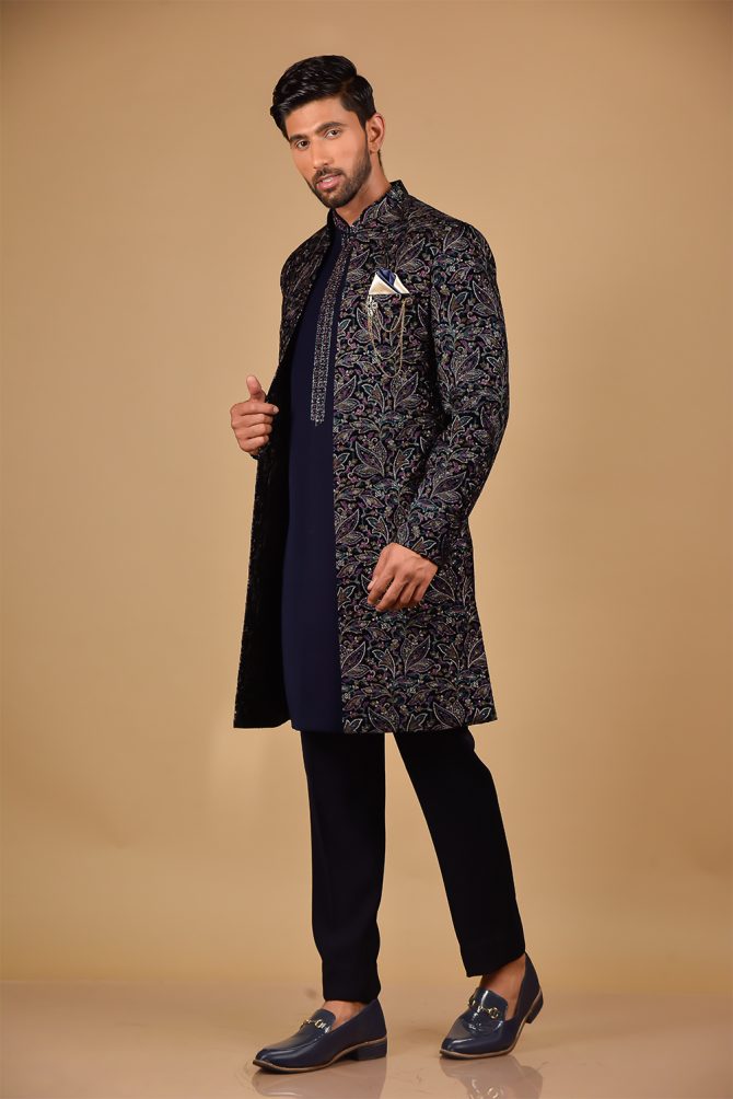 Royal Blue & Golden Sequin Thread Embroidered Outfits