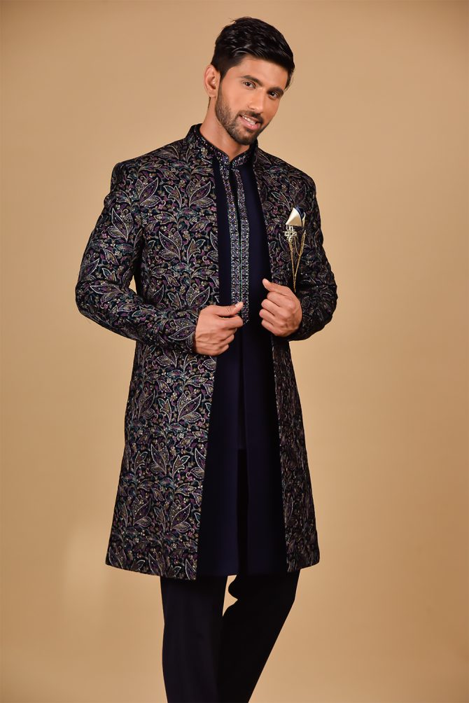 Royal Blue & Golden Sequin Thread Embroidered Outfits