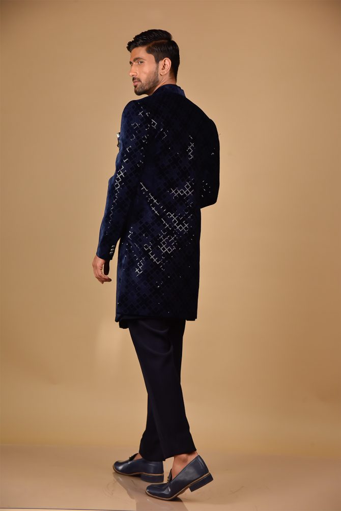 Royal Blue Sequin Thread Embroidered Indo-Western