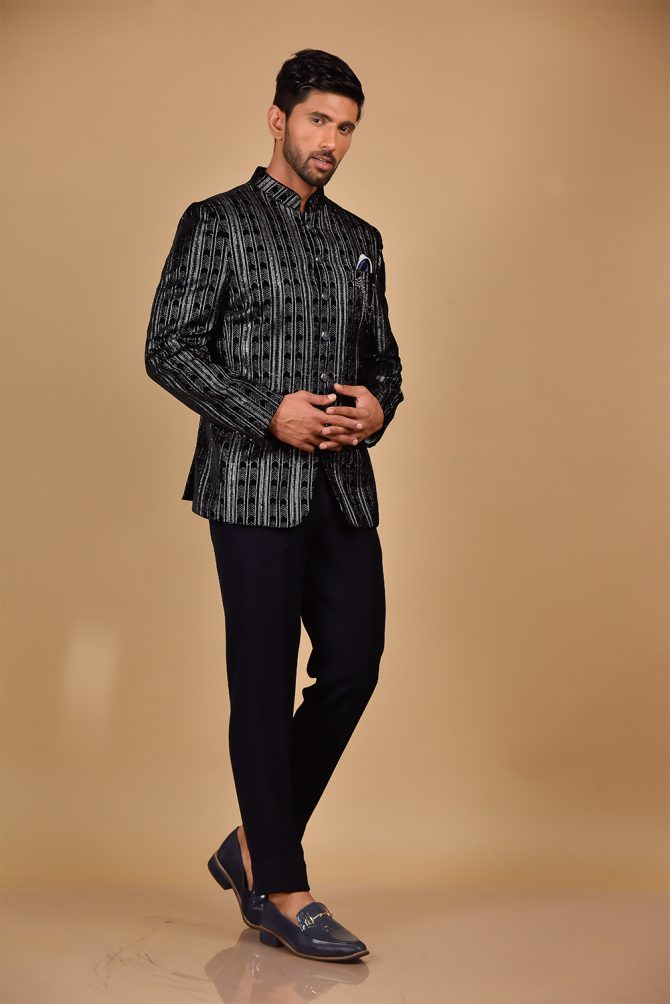 Black & Silver Thread Embroidered Festive Jodhpuri Suit