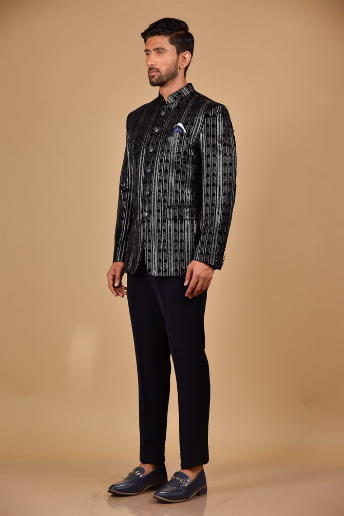 Black & Silver Thread Embroidered Festive Jodhpuri Suit