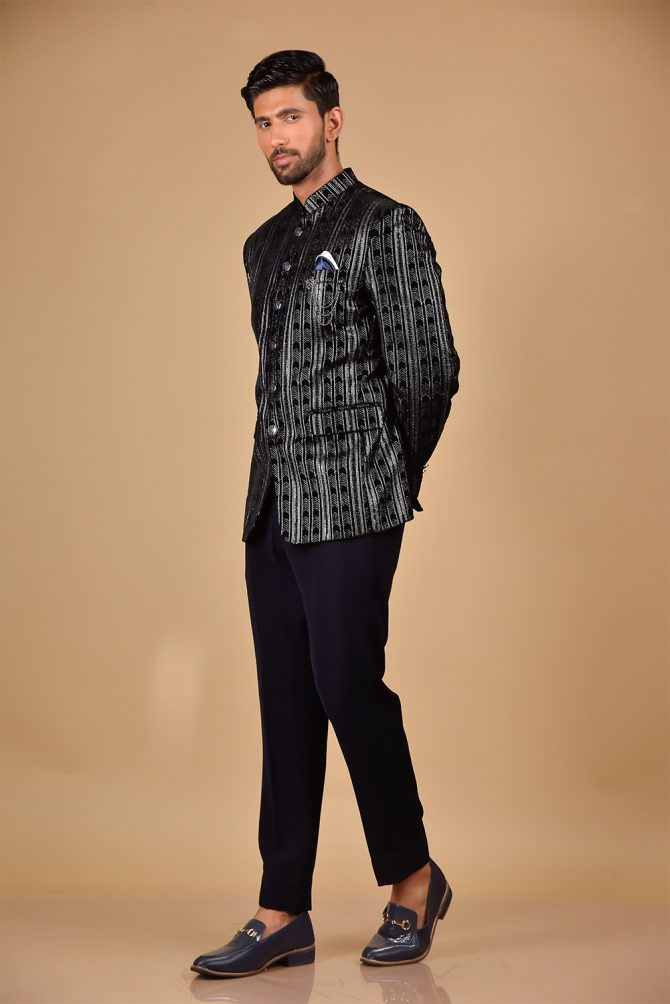 Black & Silver Thread Embroidered Festive Jodhpuri Suit
