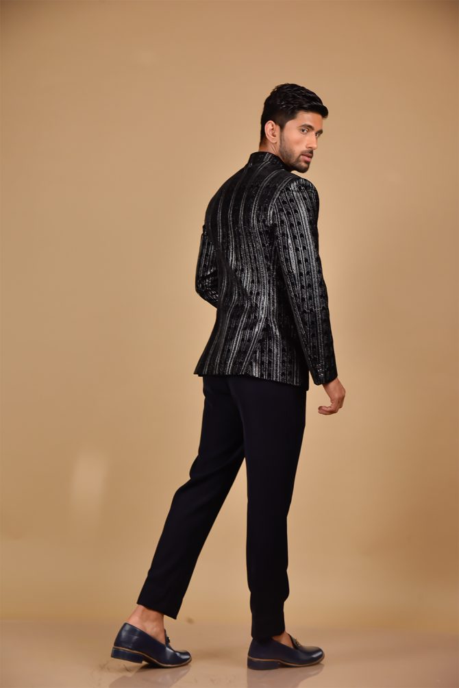 Black & Silver Thread Embroidered Festive Jodhpuri Suit