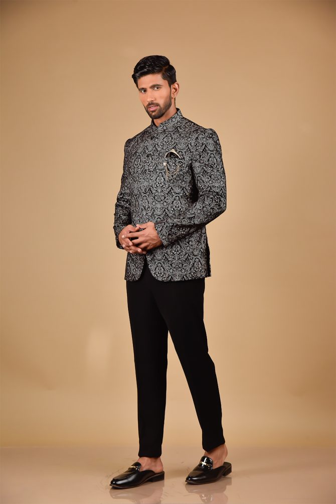 Black & White Rich Embroidered Jodhpuri Suit
