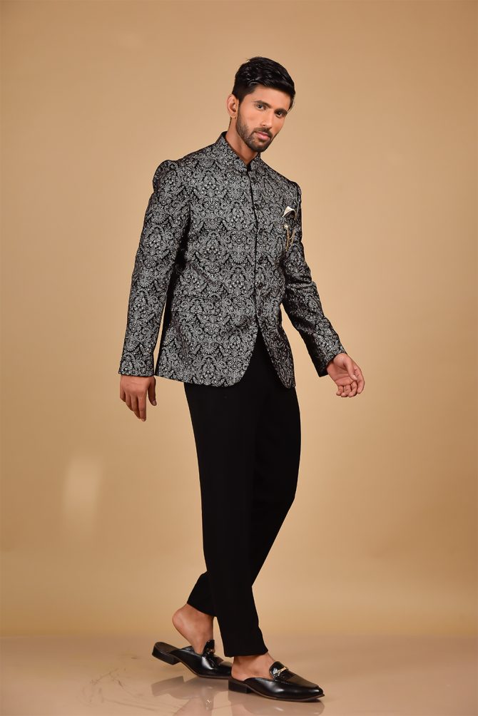 Black & White Rich Embroidered Jodhpuri Suit