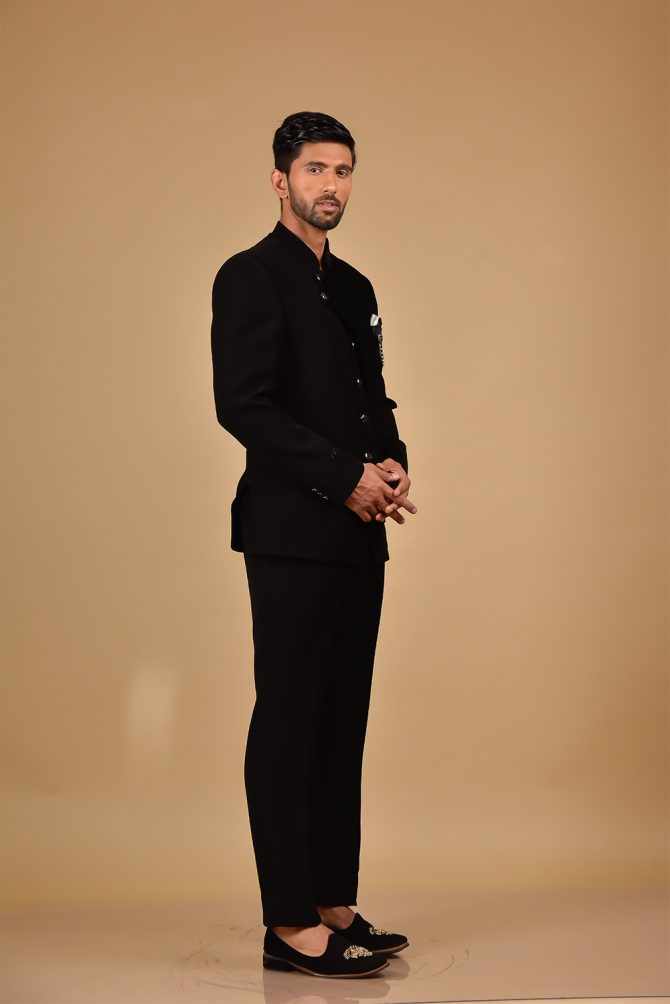 Classic Black Sequined Partywear Jodhpuri Suit