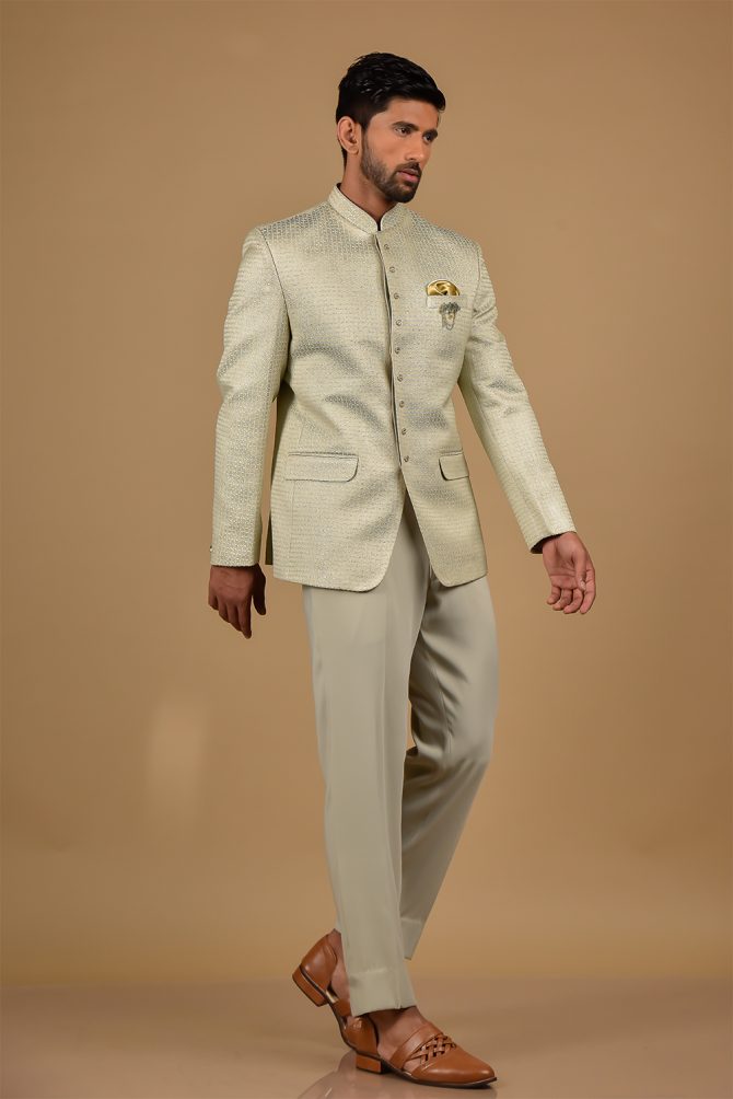 Glacial Green Thread Work Jodhpuri Suit