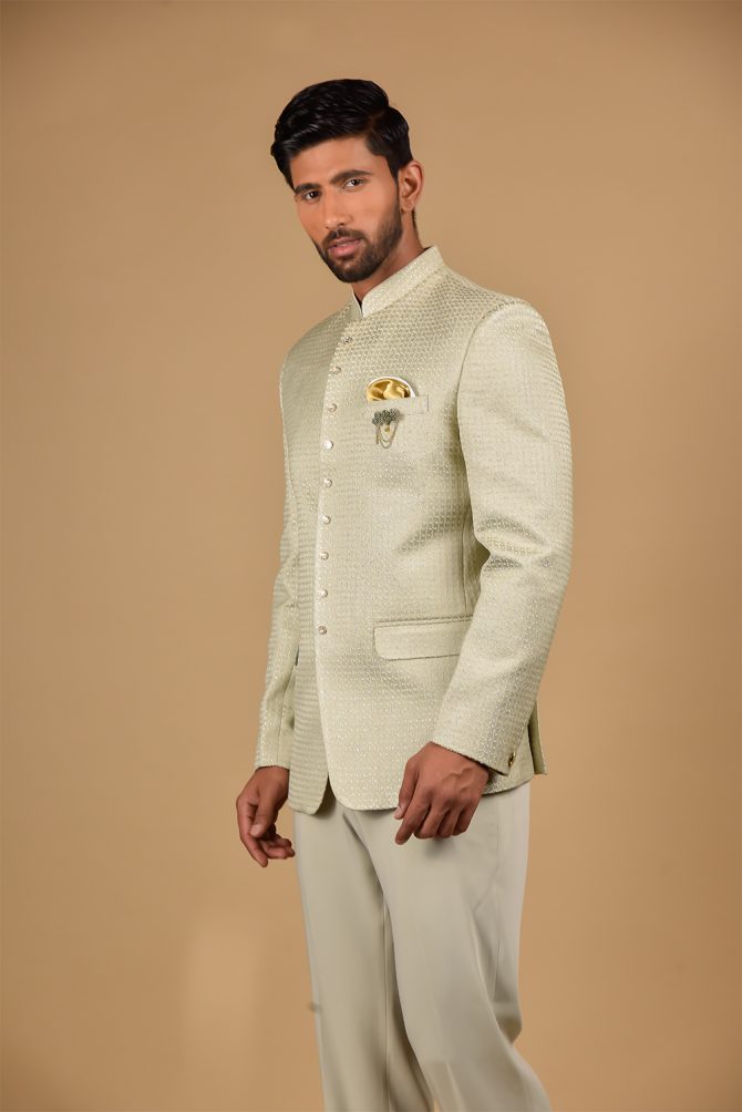 Glacial Green Thread Work Jodhpuri Suit