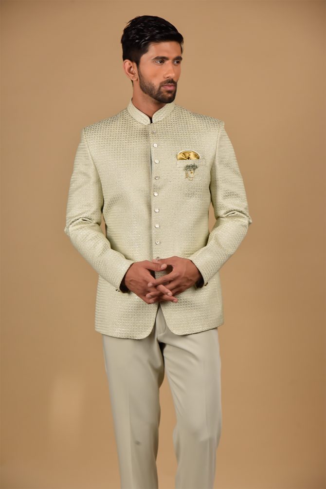 Glacial Green Thread Work Jodhpuri Suit