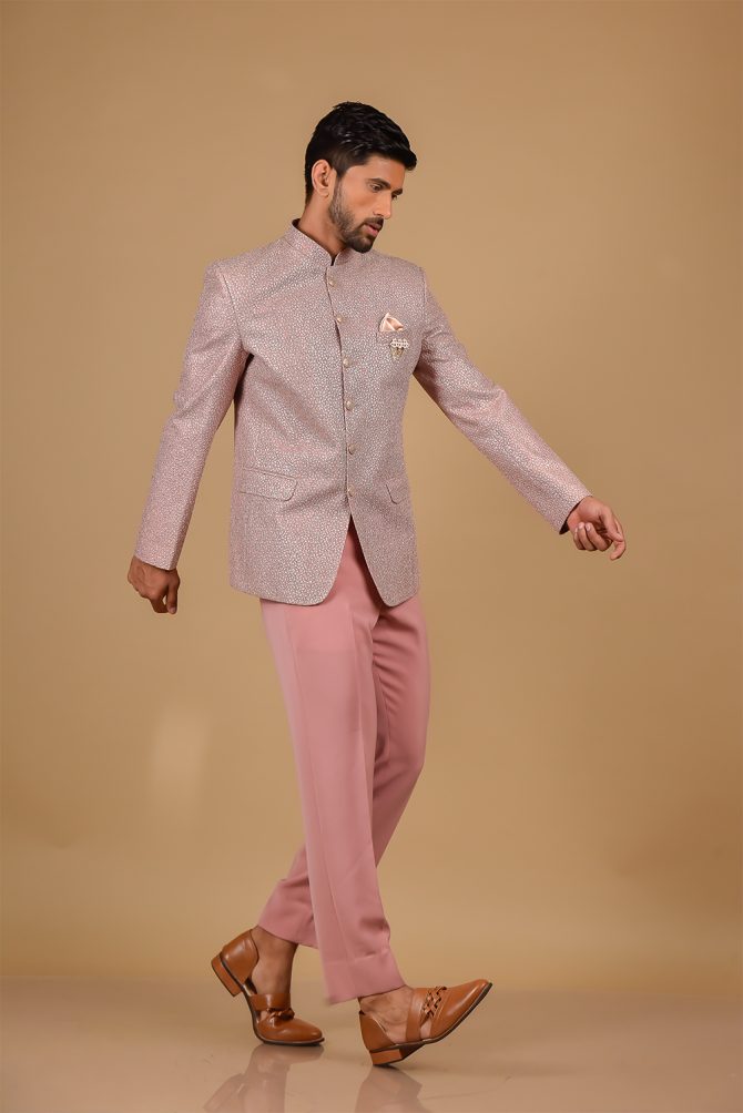 Flamingo Pink Silver Thread Embroidered Festive Jodhpuri Suit