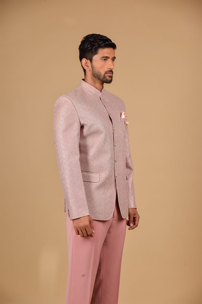 Flamingo Pink Silver Thread Embroidered Festive Jodhpuri Suit
