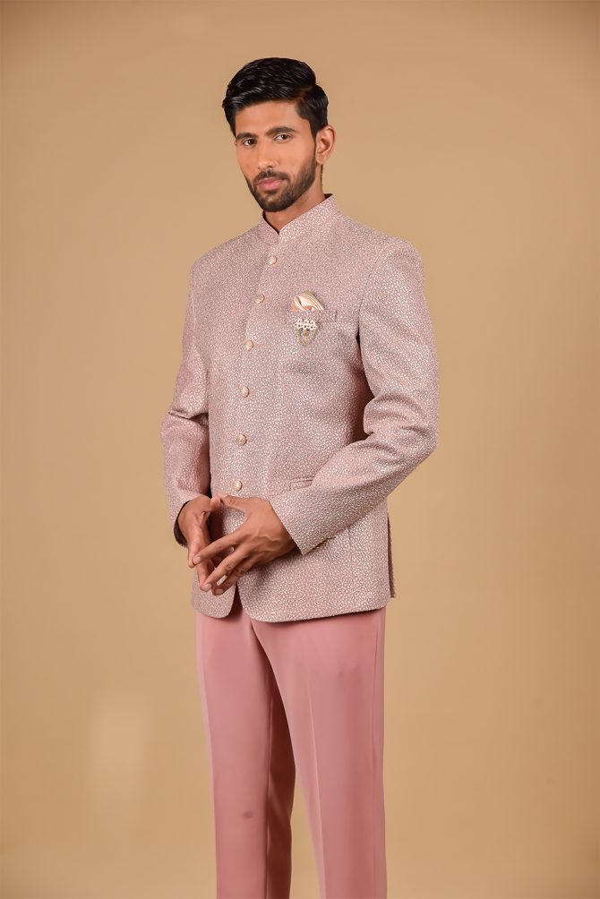 Flamingo Pink Silver Thread Embroidered Festive Jodhpuri Suit
