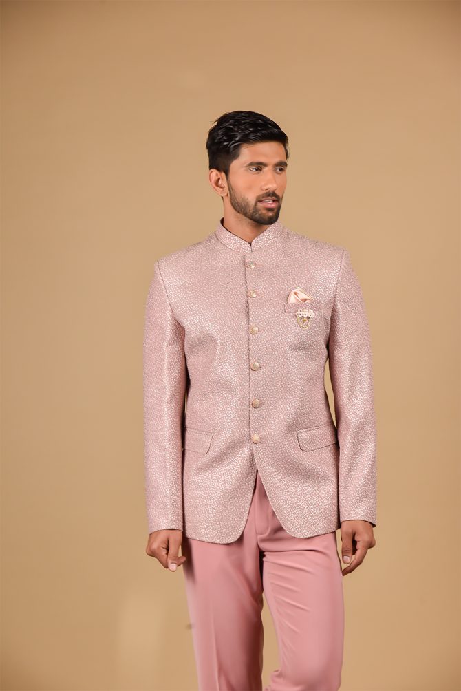 Flamingo Pink Silver Thread Embroidered Festive Jodhpuri Suit