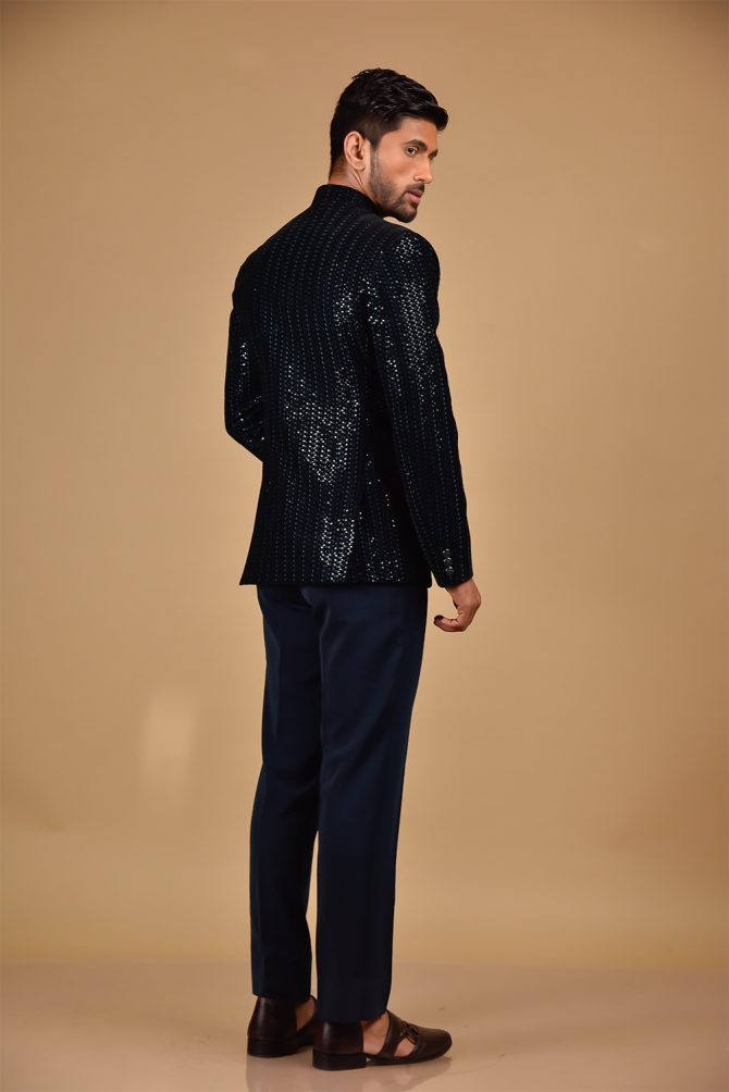 Navy Blue Rich Sequined Jodhpuri Suit