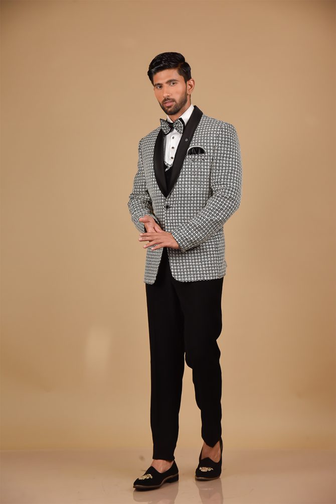 Black & White Designer 3 Piece Partywear Suit