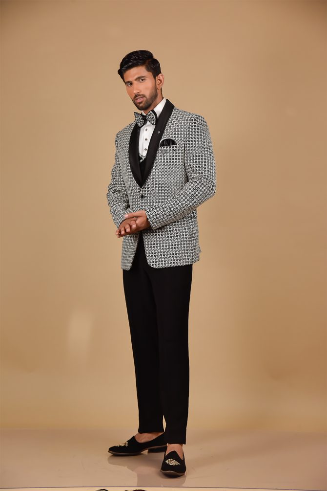 Black & White Designer 3 Piece Partywear Suit