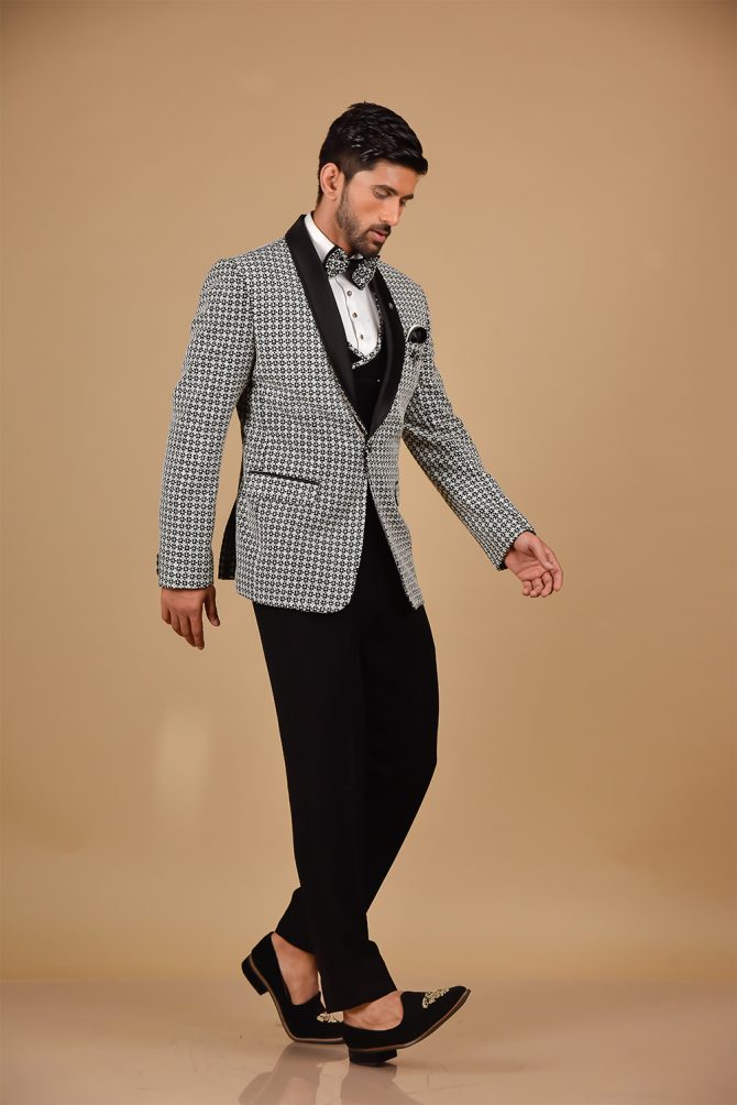 Black & White Designer 3 Piece Partywear Suit