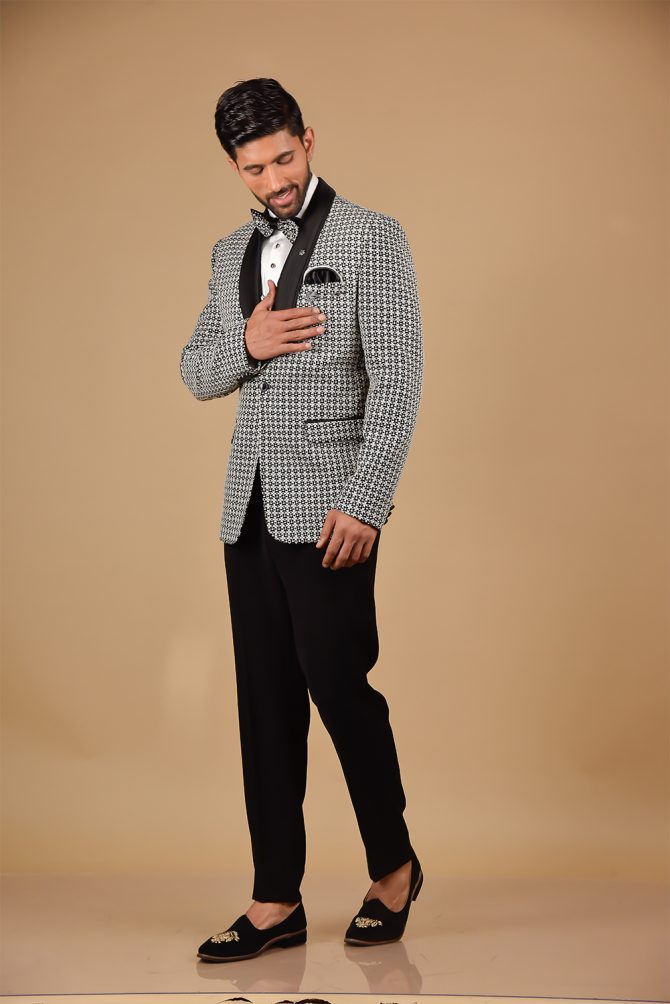 Black & White Designer 3 Piece Partywear Suit