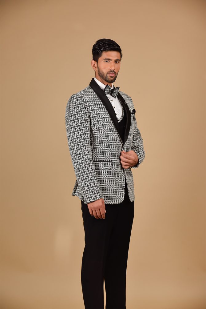 Black & White Designer 3 Piece Partywear Suit