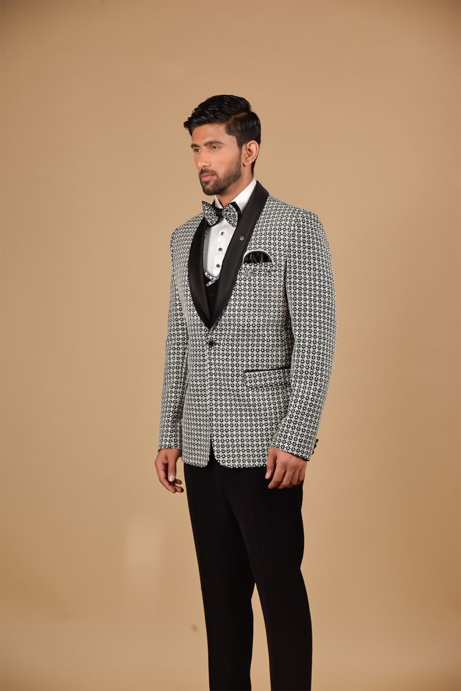 Black & White Designer 3 Piece Partywear Suit