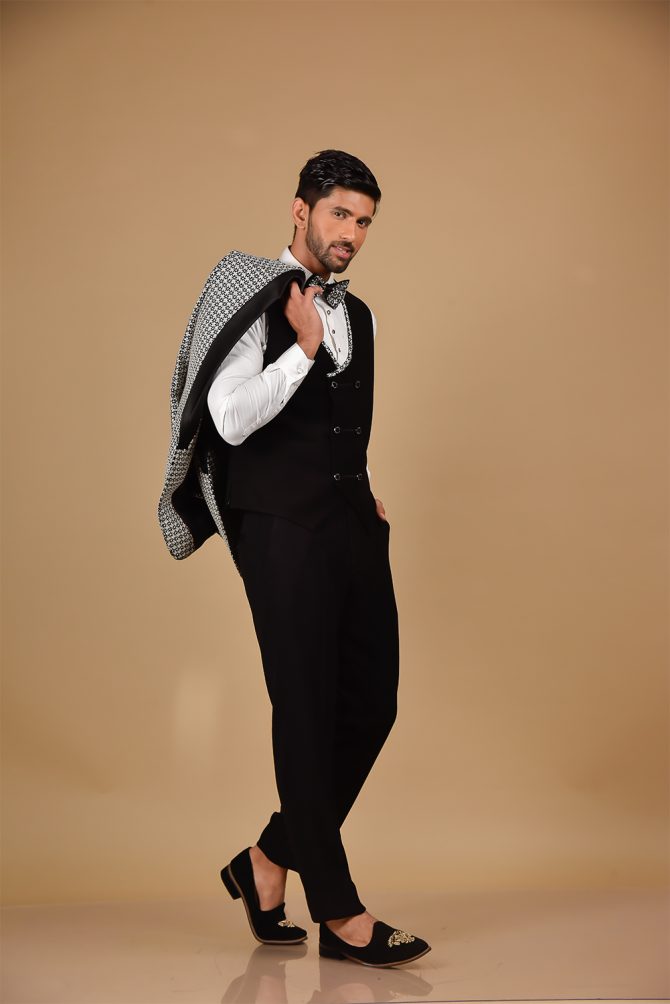 Black & White Designer 3 Piece Partywear Suit