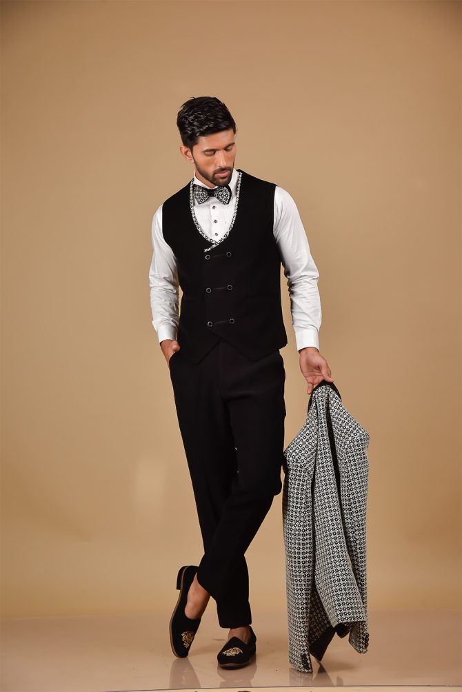 Black & White Designer 3 Piece Partywear Suit