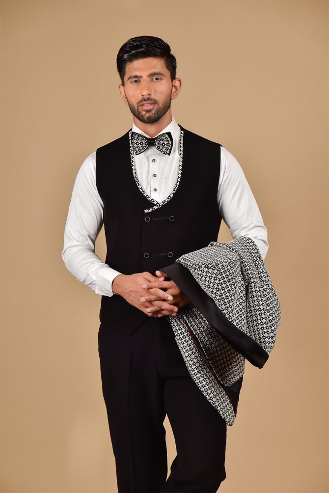 Black & White Designer 3 Piece Partywear Suit