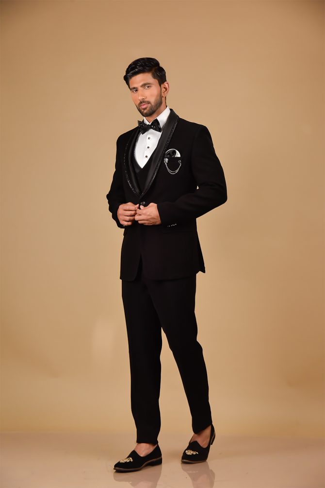 Classic Black Sequin work 3 Piece Partywear Suit