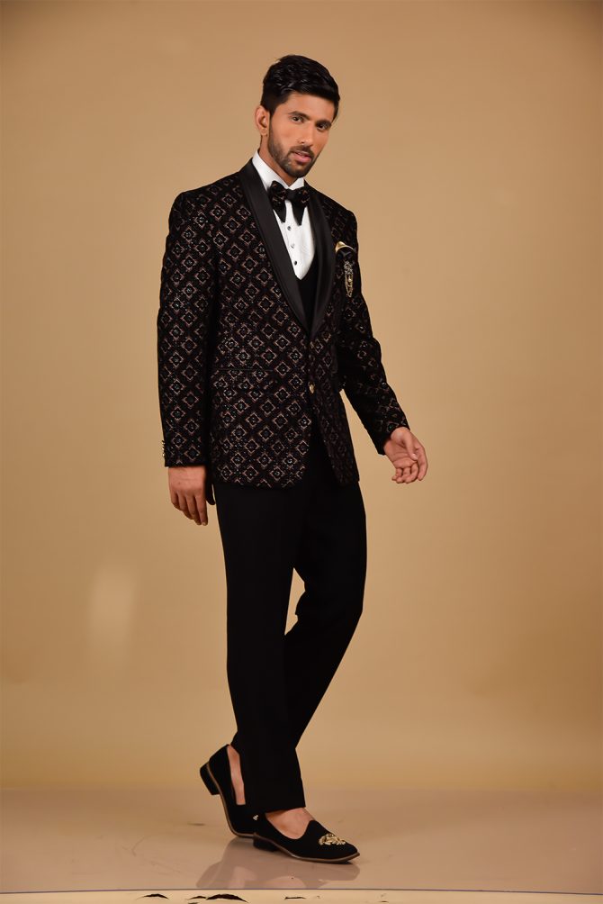Luxury Black Rich With Golden Embroidered 3 Piece Partywear Suit